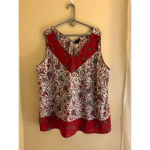 Lane Bryant Outlet 26 Lightweight Red White Paisley V-Neck Tank Top Floral Shirt